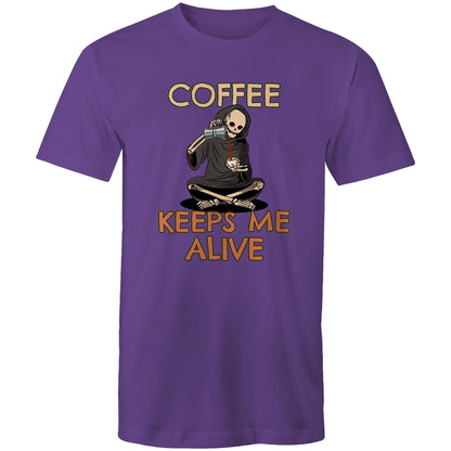 Coffee Keeps Me Alive, Skeleton - Mens T-Shirt Purple Mens T-shirt Coffee Printed In Australia