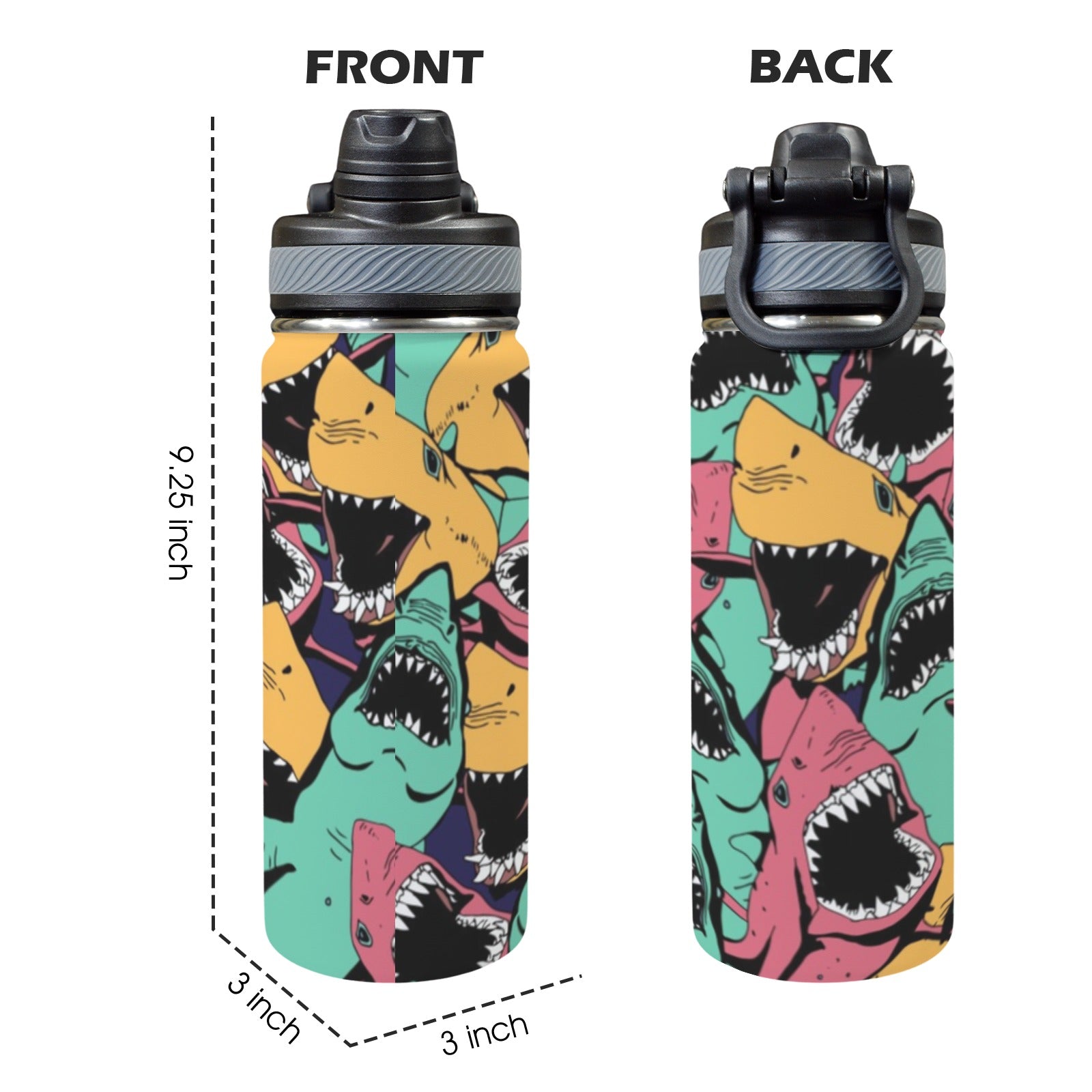 Scary Sharks - Insulated Water Bottle with Dual-Use Lid (18oz) Insulated Water Bottle with Dual-Use Lid (18oz) Printed Offshore