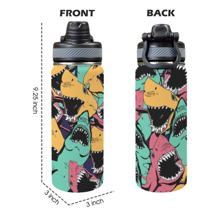 Scary Sharks - Insulated Water Bottle with Dual-Use Lid (18oz) Insulated Water Bottle with Dual-Use Lid (18oz) Printed Offshore