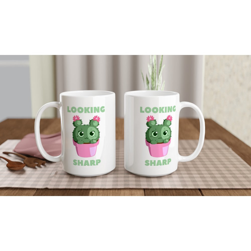 Cactus, Looking Sharp - White 15oz Ceramic Mug 15 oz Mug funny Globally Fulfilled plant