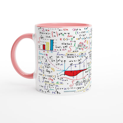 Colourful Maths Formulas - White 11oz Ceramic Mug with Colour Inside Ceramic Pink Colour 11oz Mug Globally Fulfilled Science