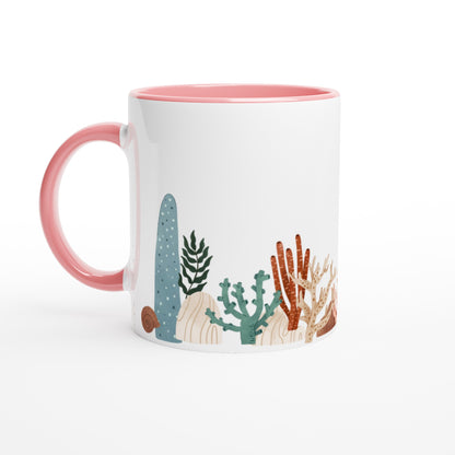 Coral Garden - White 11oz Ceramic Mug with Colour Inside Ceramic Pink Colour 11oz Mug Environment