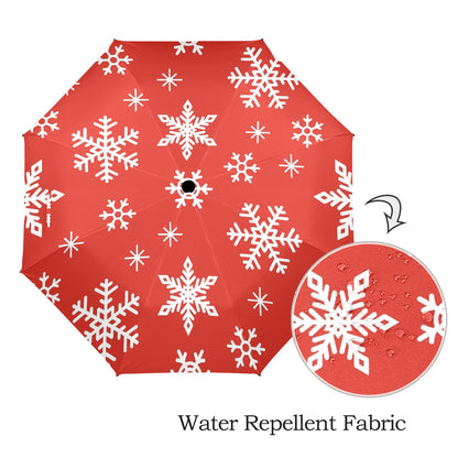 Red Snowflakes, Christmas - Semi-Automatic Foldable Umbrella