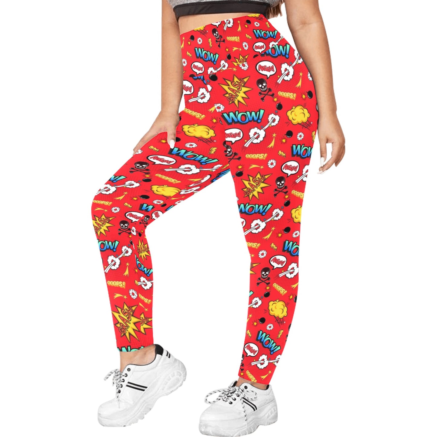 Comic Book Red - Womens High Waist Leggings (Sizes 16-22)