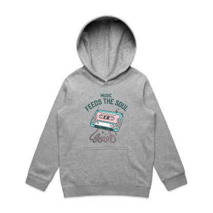 Music Feeds The Soul, Cassette Tape - Youth Supply Hood Grey Marle Kids Hoodie Music Retro