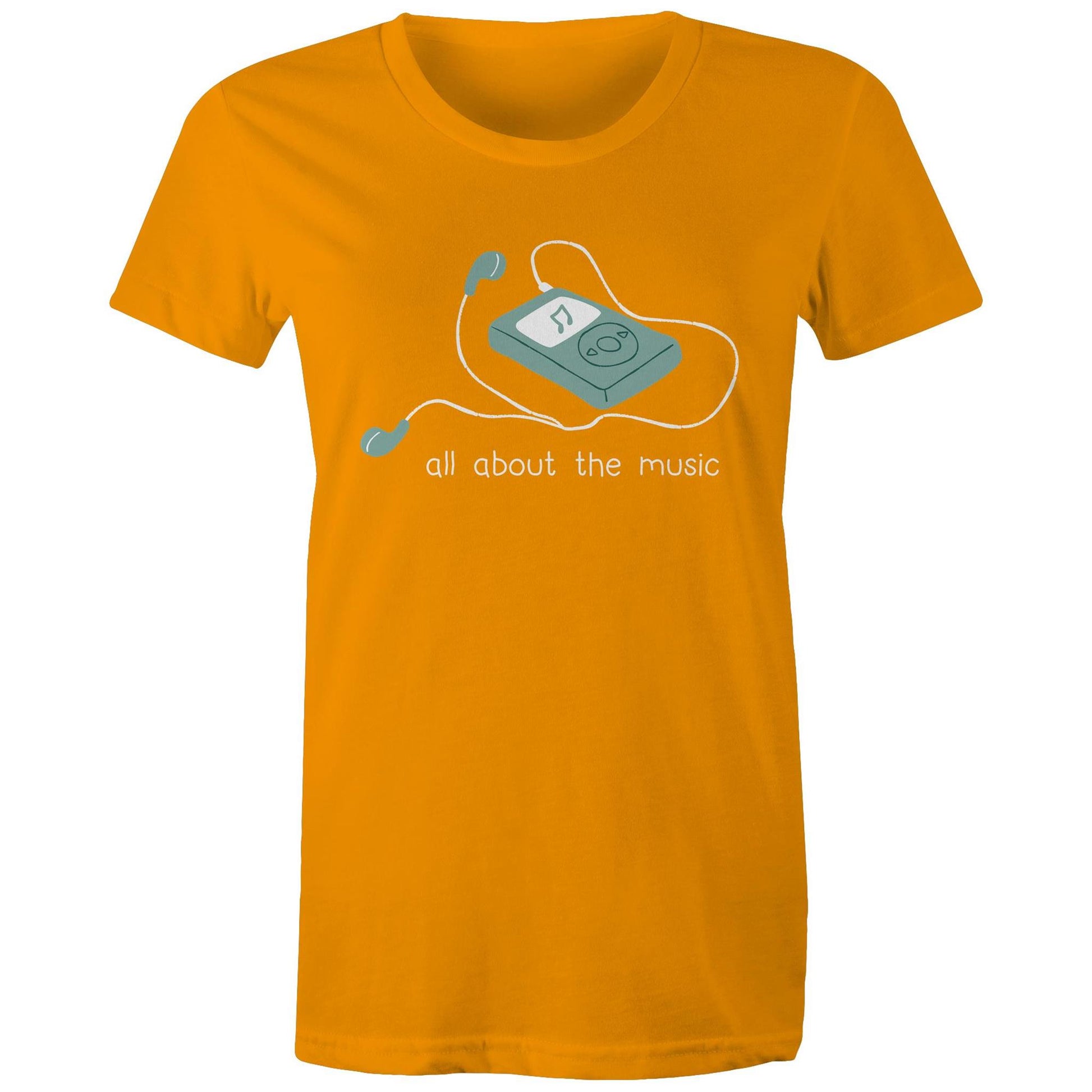 All About The Music, Music Player - Womens T-shirt Orange Womens T-shirt music retro tech