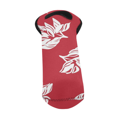 Red Retro Foliage, Hawaiian Flower - Neoprene Wine Bag Wine Bag Printed Offshore Summer Surf