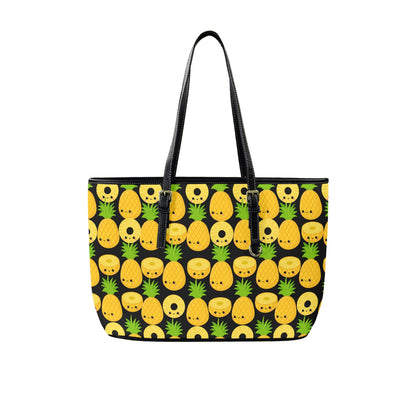 Happy Pineapples - Leather Tote Bag-Large