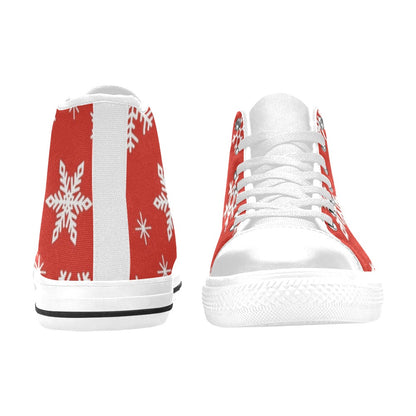 Red Snowflakes, Christmas - Kids High Top Canvas Shoes