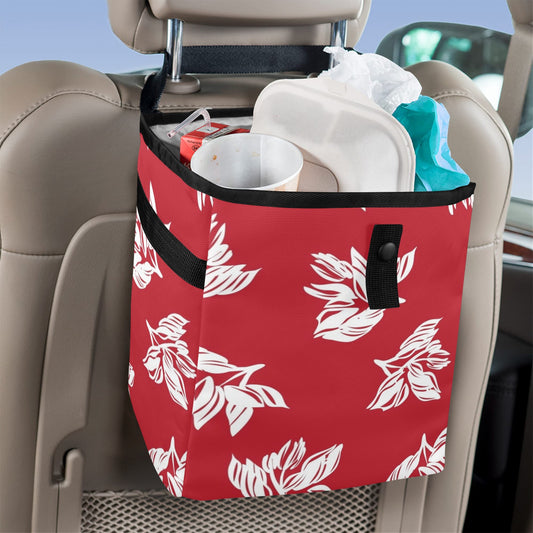 Red Retro Foliage, Hawaiian Flower - Car Trash Bag