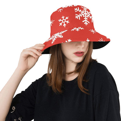 Red Snowflakes, Christmas - Womens Bucket Hat