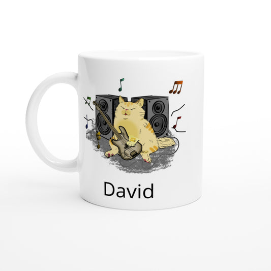 Personalise - Cat Bass Player - White 11oz Ceramic Mug Default Title Personalised Mug animal customise Music personalise