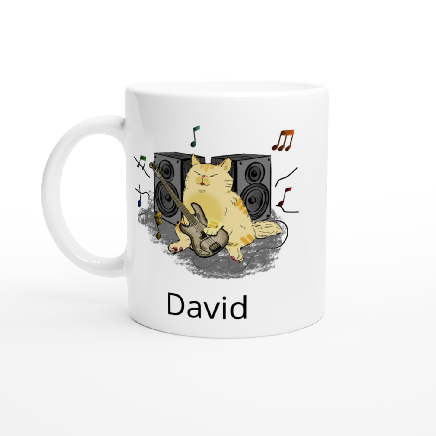 Personalise - Cat Bass Player - White 11oz Ceramic Mug Default Title Personalised Mug animal customise Globally Fulfilled Music personalise