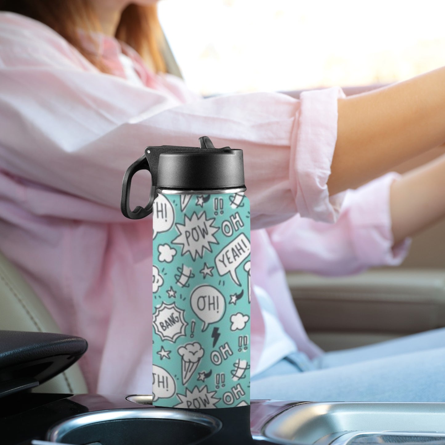 Comic Book Speech Bubbles - Insulated Water Bottle with Straw Lid (18oz) Insulated Water Bottle with Swing Handle Printed Offshore