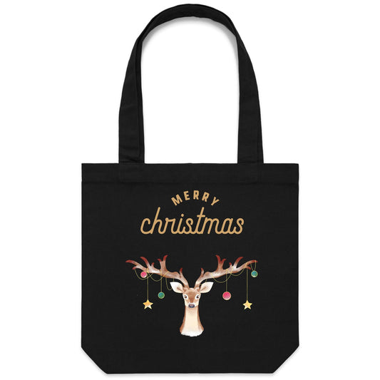 Merry Christmas, Reindeer - Canvas Tote Bag