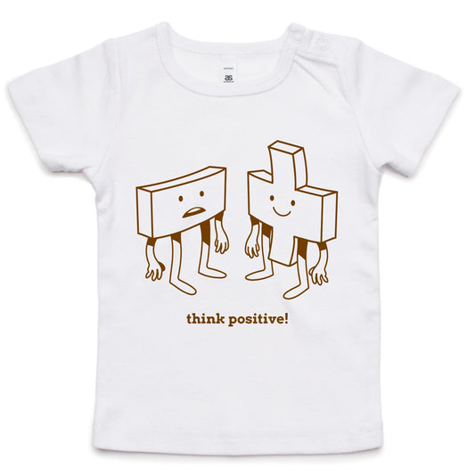 Think Positive, Plus And Minus - Baby T-shirt White Baby T-shirt Maths Motivation
