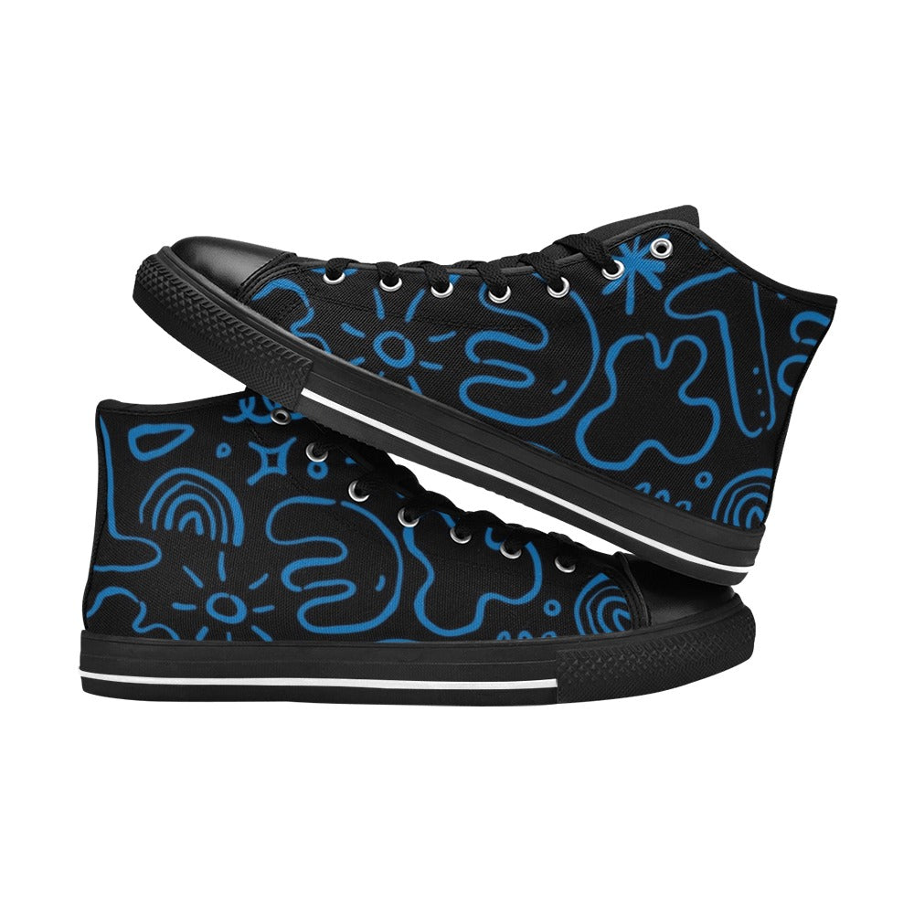 Blue Squiggle - Men's High Top Canvas Shoes