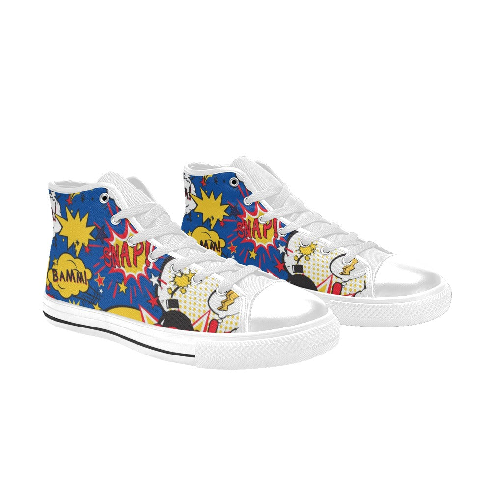 Blue Comic Book - Men's High Top Canvas Shoes