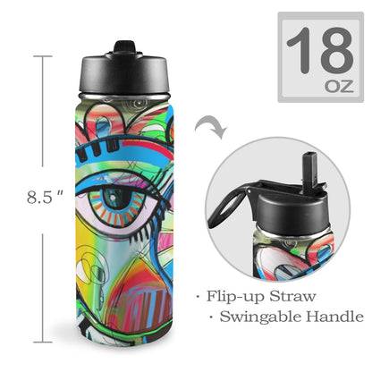 Graffiti Bird - Insulated Water Bottle with Straw Lid (18oz) Insulated Water Bottle with Swing Handle