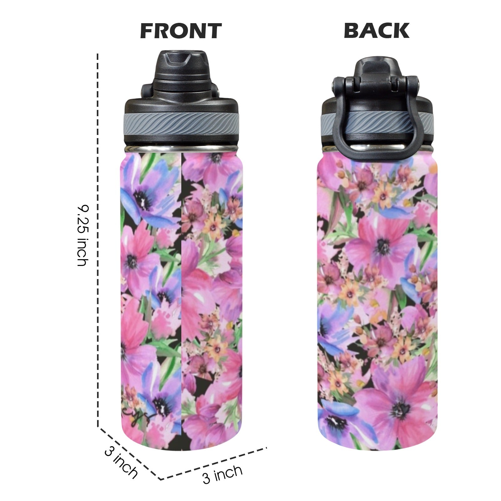 Bright Pink Floral - Insulated Water Bottle with Dual-Use Lid (18oz) Insulated Water Bottle with Dual-Use Lid (18oz) Printed Offshore