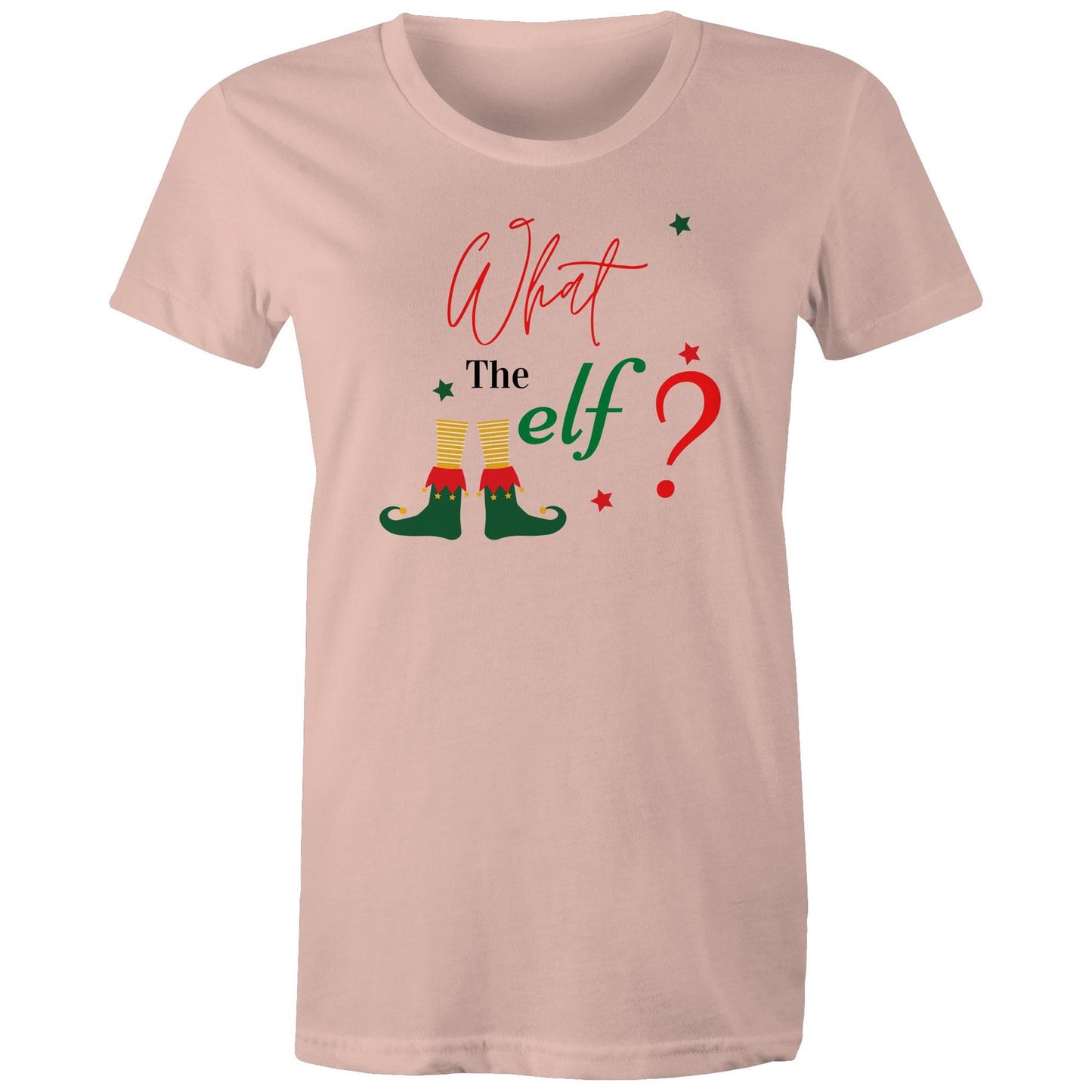 What The Elf, Christmas - Womens T-shirt Pale Pink Womens Christmas T-shirt Christmas Printed In Australia