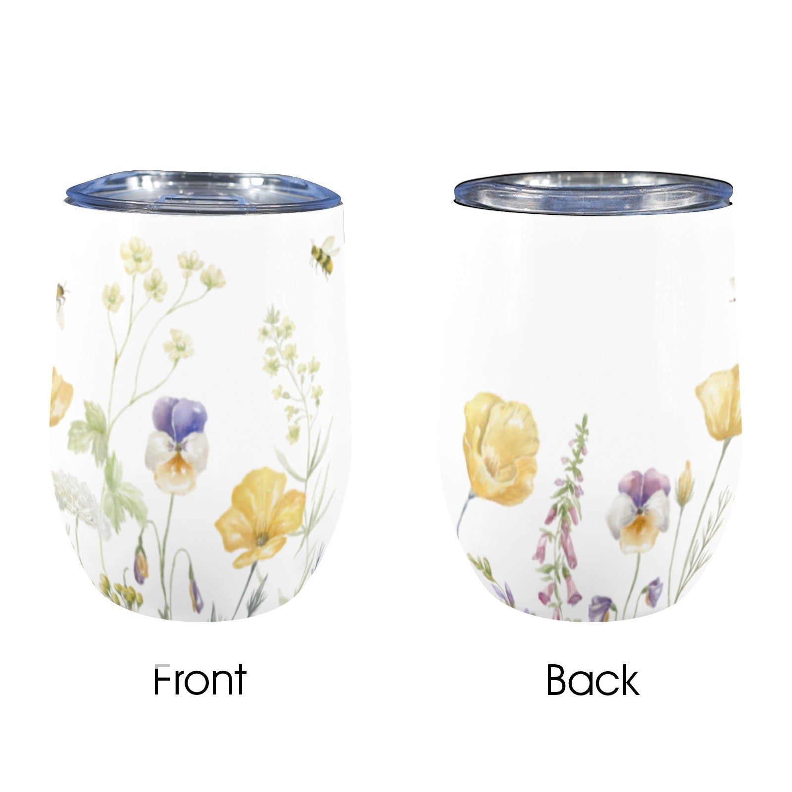 Flowers And Bee - 12oz Wine Tumbler 12oz Wine Tumbler animal Plants Printed Offshore