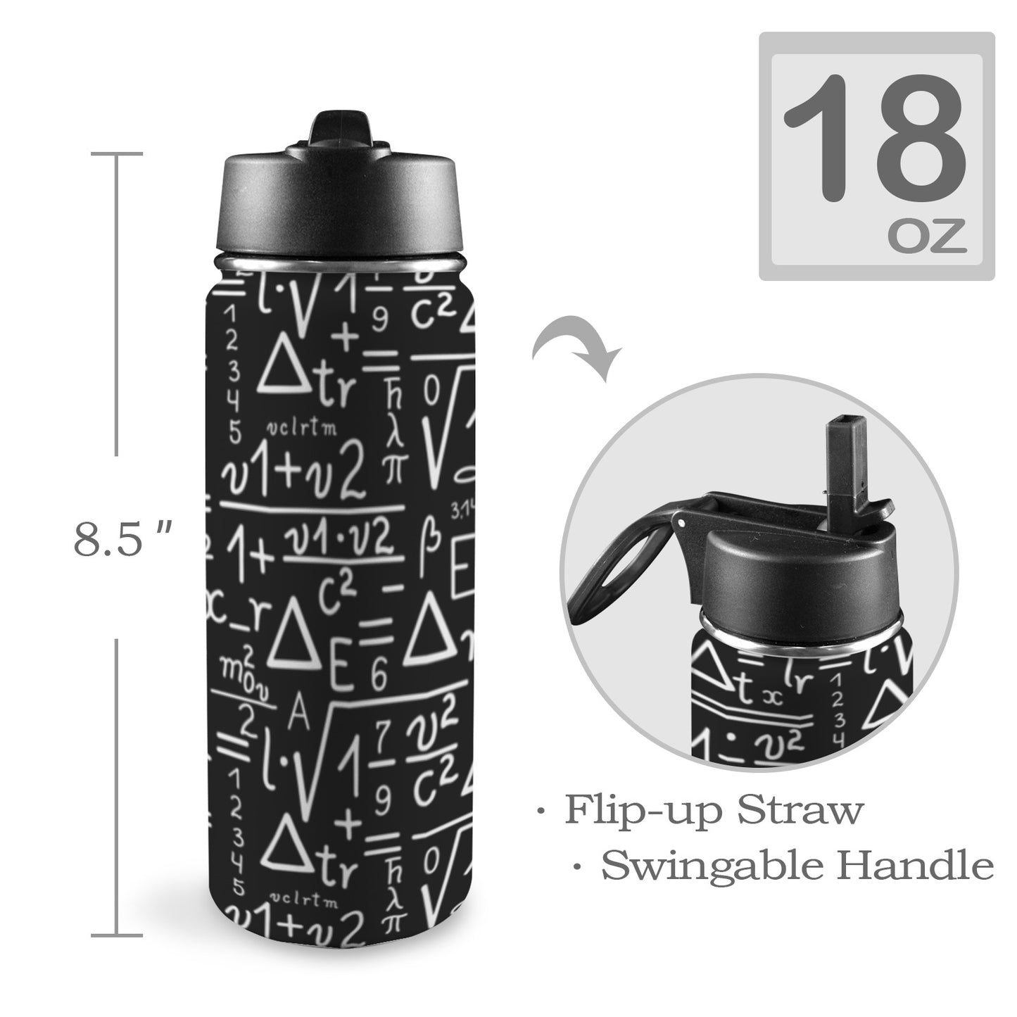 Mathematics - Insulated Water Bottle with Straw Lid (18oz) Insulated Water Bottle with Swing Handle Printed Offshore