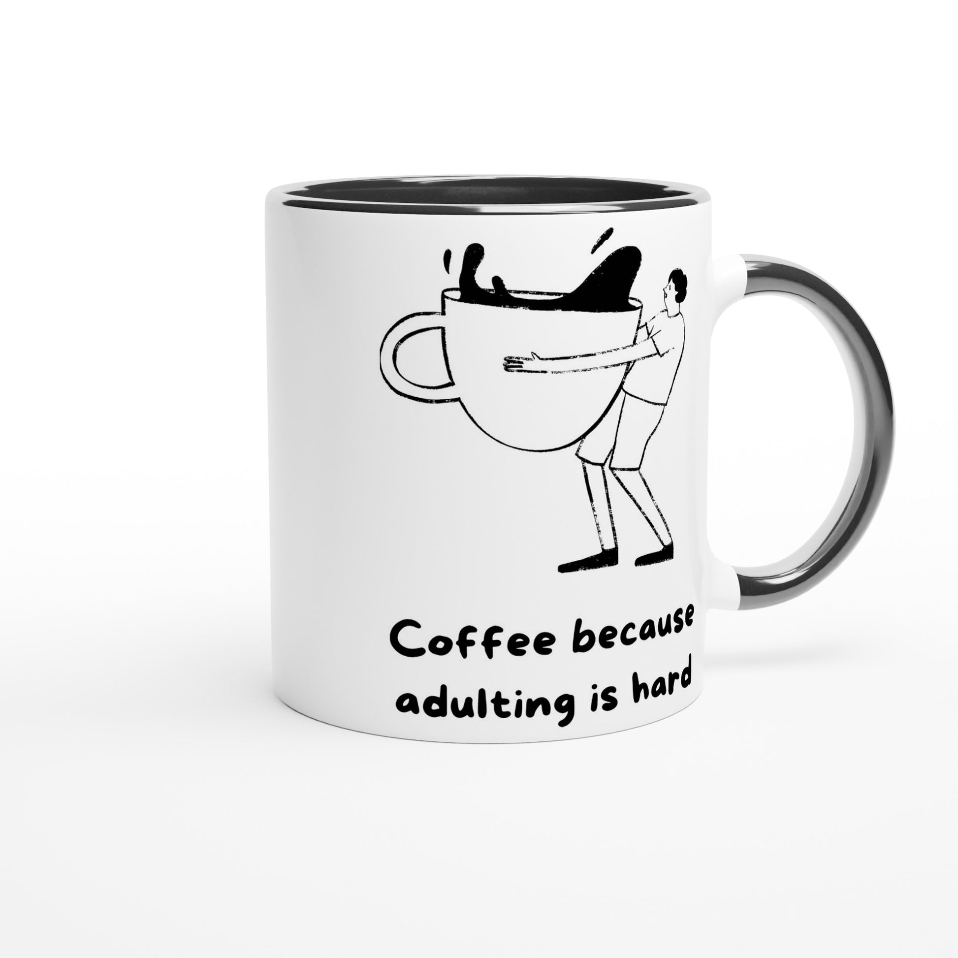 Coffee Because Adulting Is Hard - White 11oz Ceramic Mug with Colour Inside Colour 11oz Mug coffee Globally Fulfilled