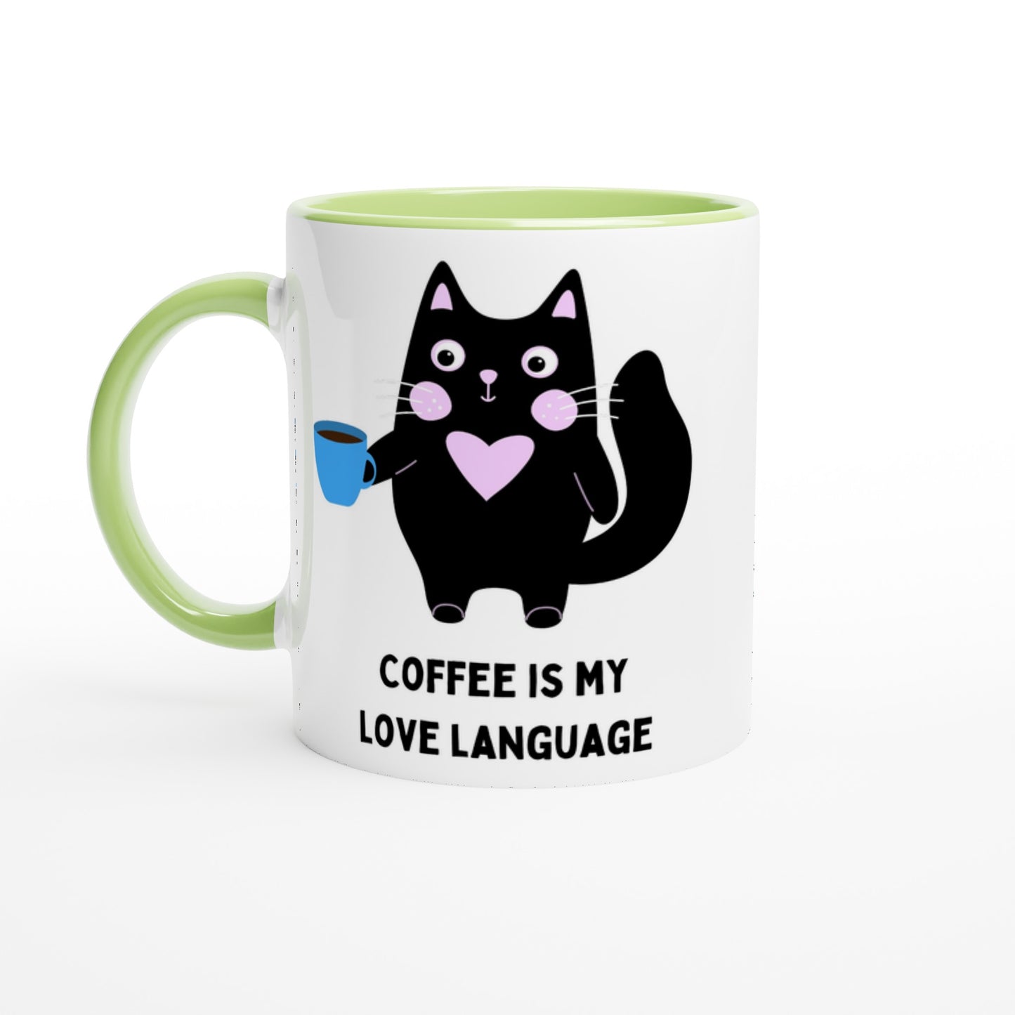 Coffee Is My Love Language - White 11oz Ceramic Mug with Colour Inside Ceramic Green Colour 11oz Mug animal coffee Globally Fulfilled love