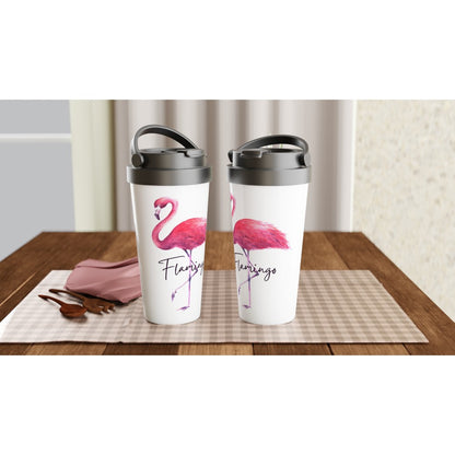 Flamingo - White 15oz Stainless Steel Travel Mug Travel Mug animal Coffee