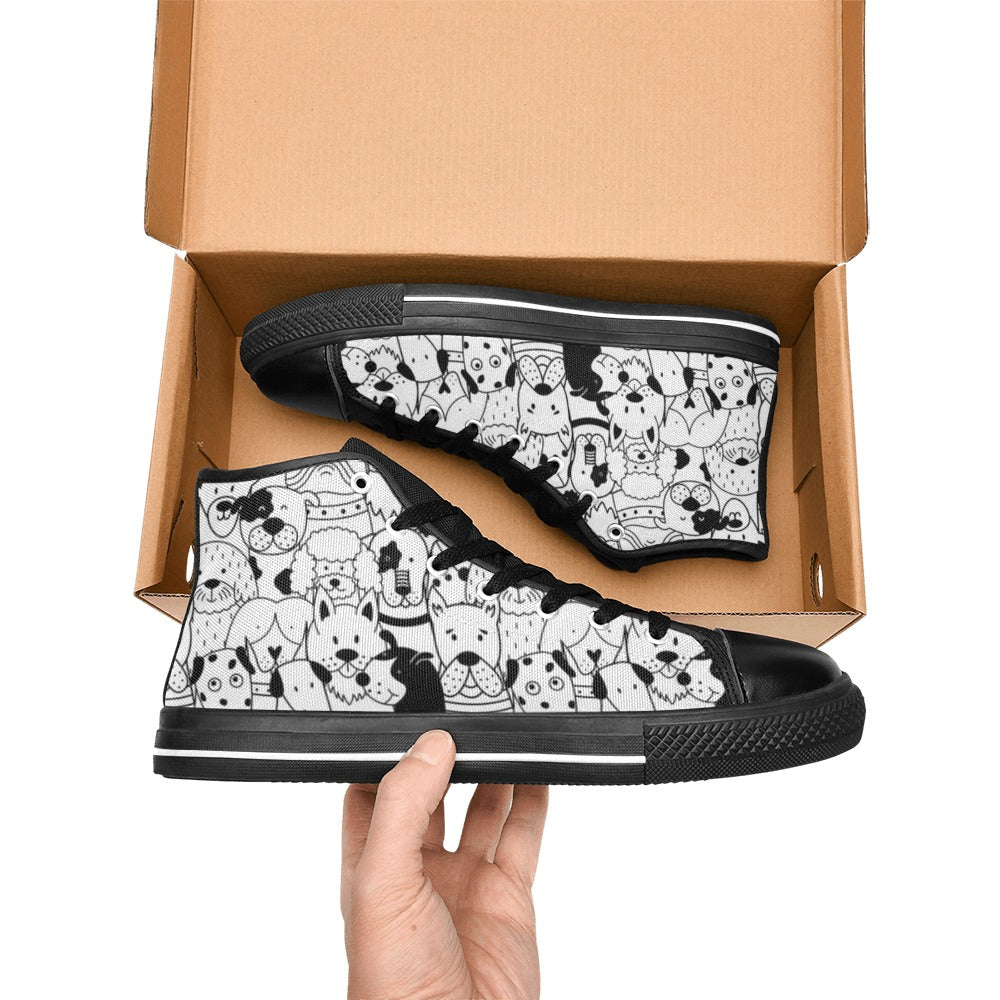 Black And White Dogs - Kids' High Top Canvas Shoes