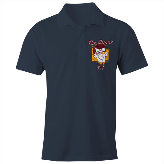 The Super Dad - Chad S/S Polo Shirt, Printed Navy Polo Shirt comic Dad Retro