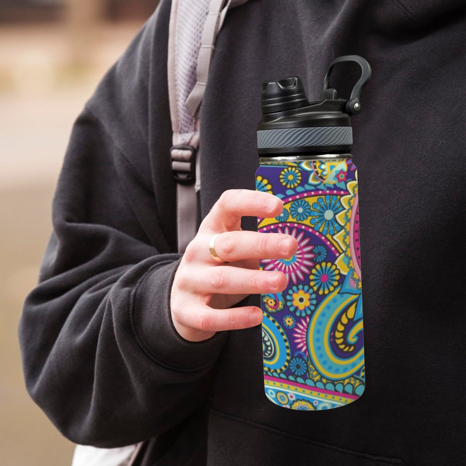 Blue Paisley - Insulated Water Bottle with Dual-Use Lid (18oz) Insulated Water Bottle with Dual-Use Lid (18oz) Printed Offshore