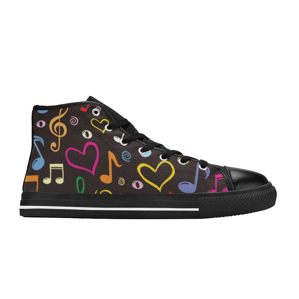 Music Notes - Women's High Top Canvas Shoes