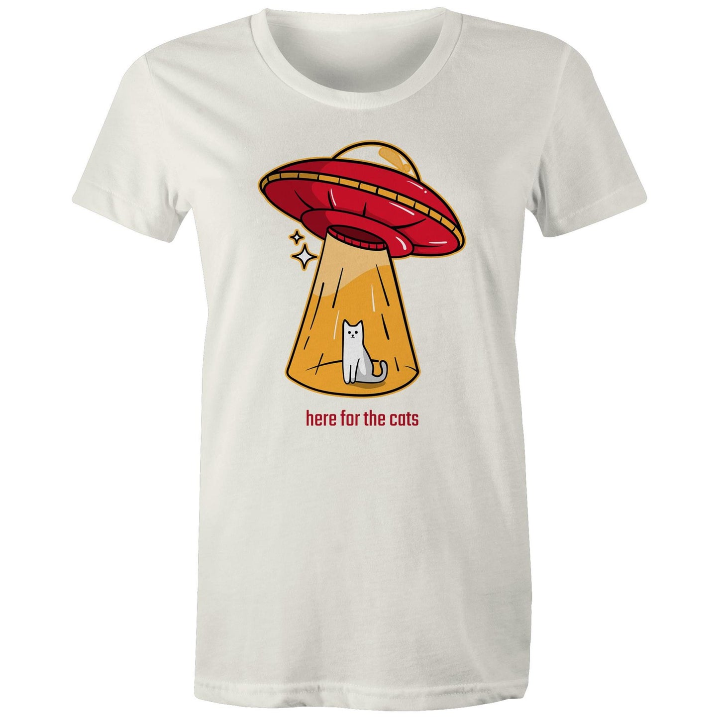 Here For The Cats, UFO - Womens T-shirt Natural Womens T-shirt animal Printed In Australia Sci Fi