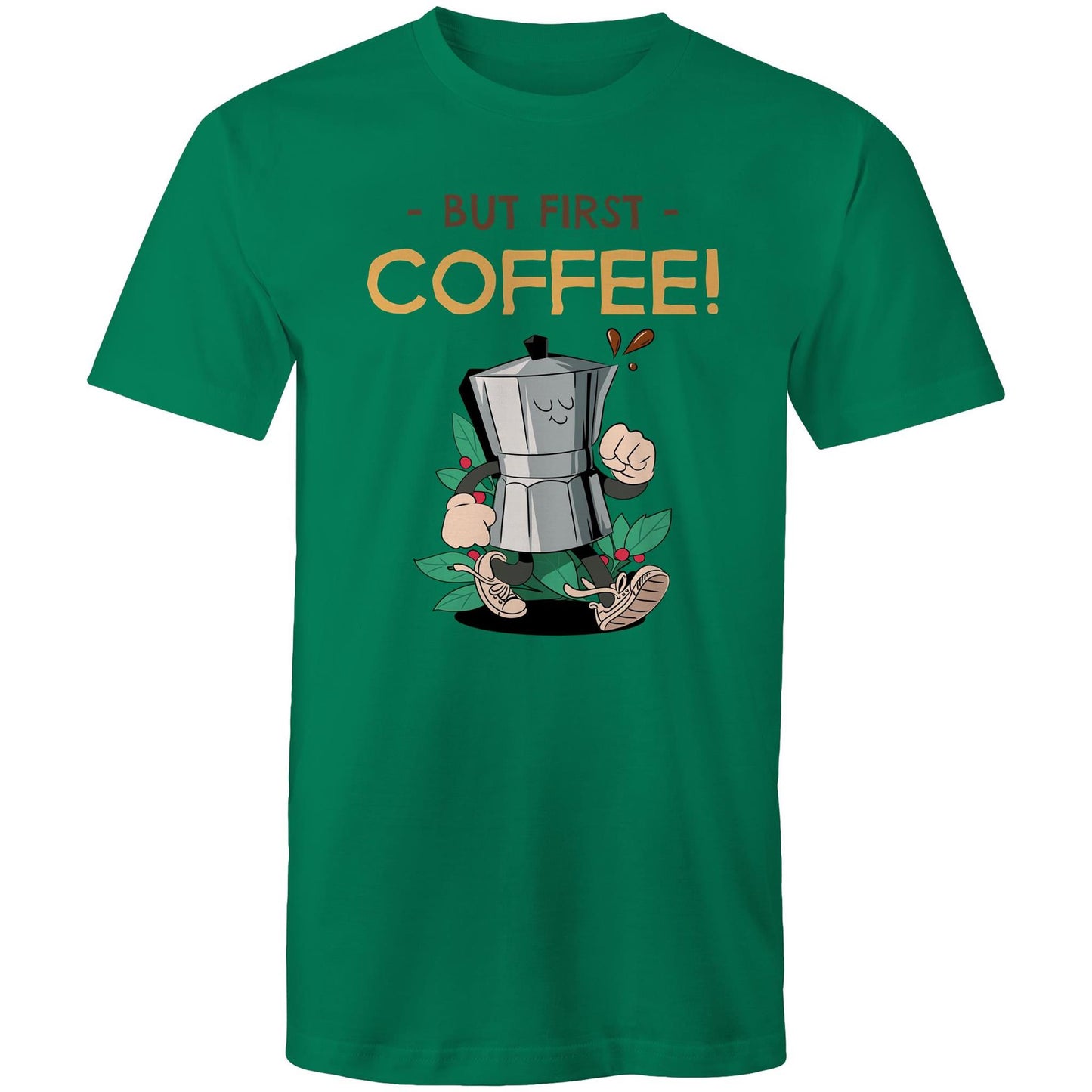 But First Coffee - Mens T-Shirt Kelly Green Mens T-shirt Coffee Retro