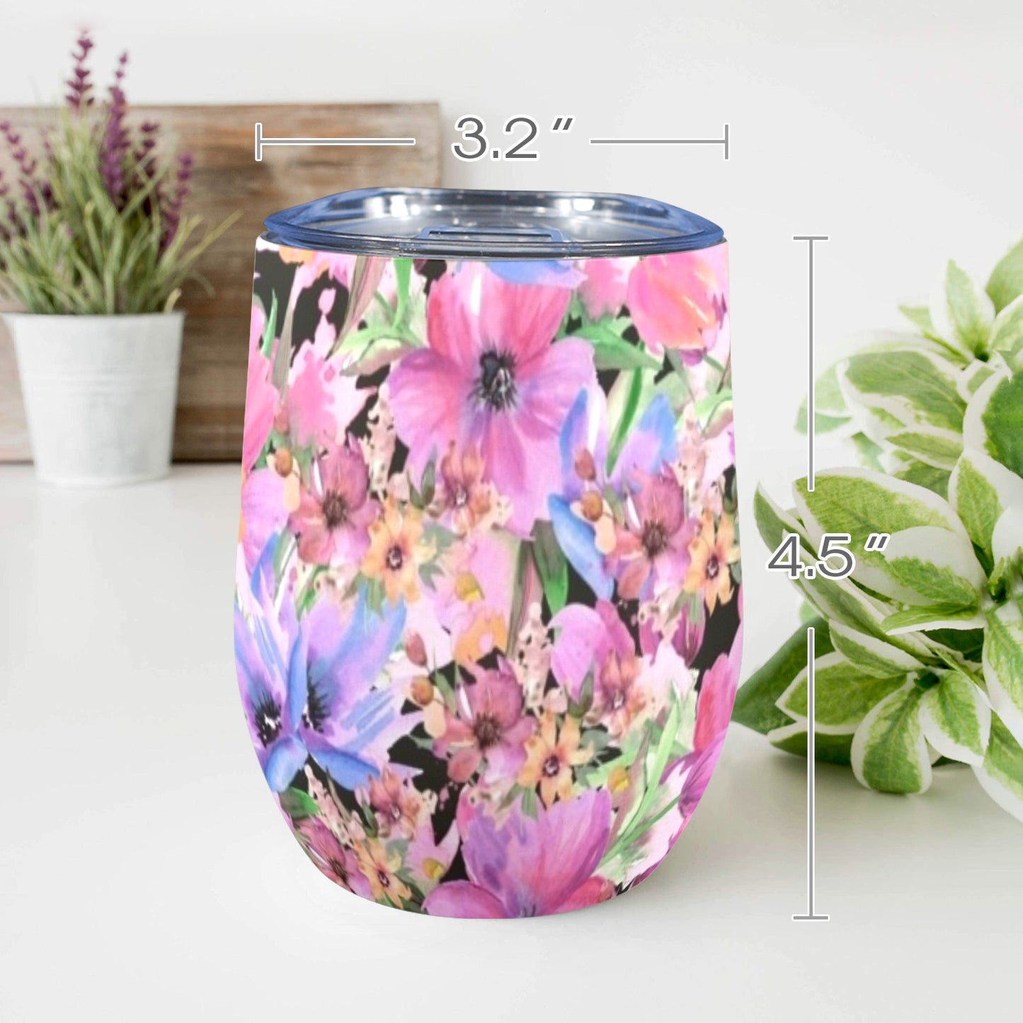 Bright Pink Floral - 12oz Wine Tumbler 12oz Wine Tumbler Plants Printed Offshore