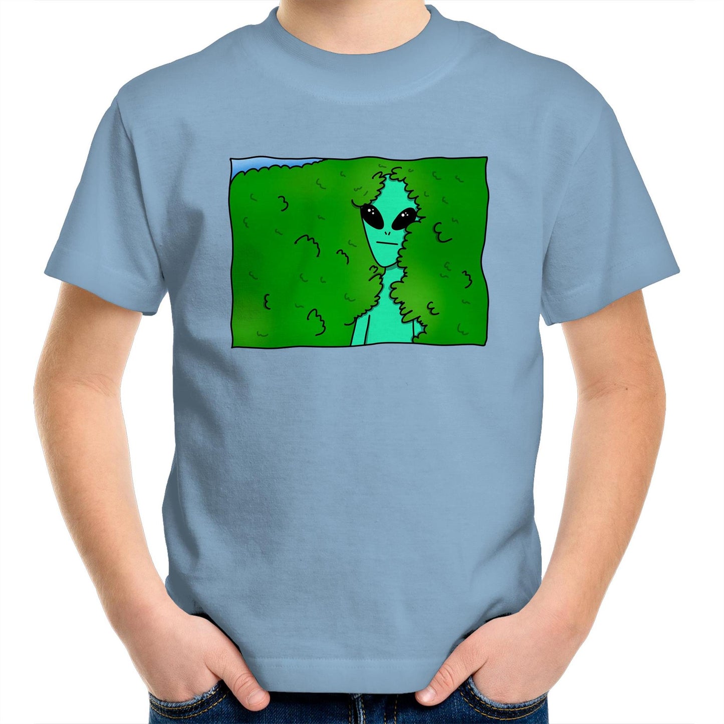 Alien Backing Into Hedge Meme - Kids Youth T-Shirt Carolina Blue Kids Youth T-shirt Funny Sci Fi