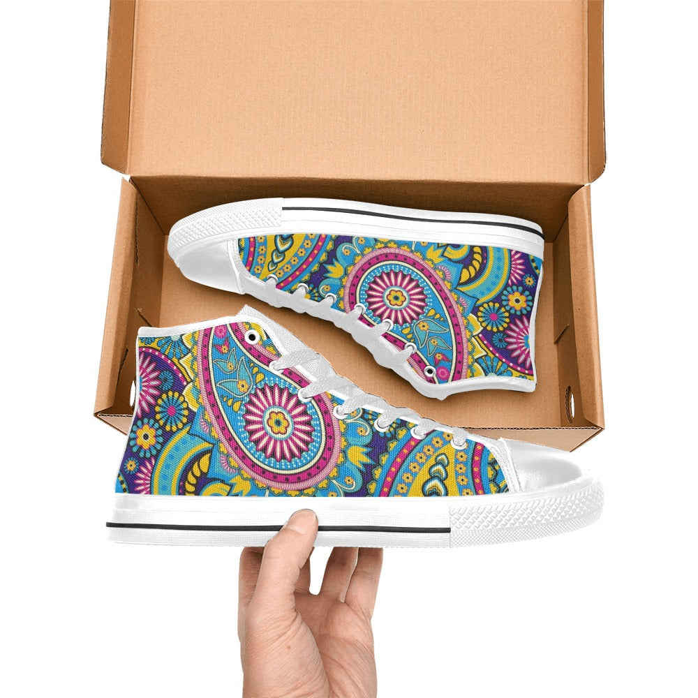 Bright Paisley - Women's High Top Canvas Shoes