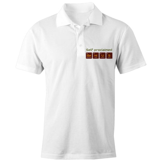 Self Proclaimed Genius, Periodic Table Of Elements - Chad S/S Polo Shirt, Printed White Polo Shirt Funny Science