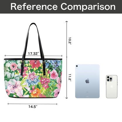 Bright Floral - Leather Tote Bag-Large