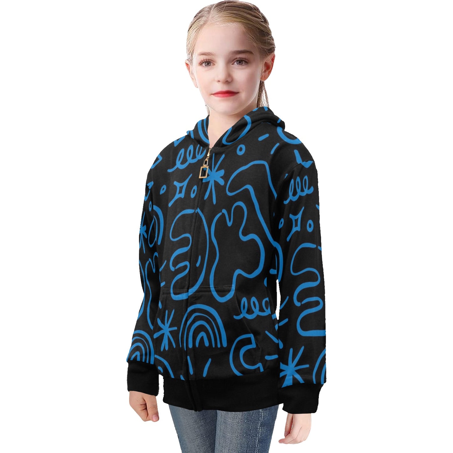 Blue Squiggle - Senior Girls Zip Up Hoodie