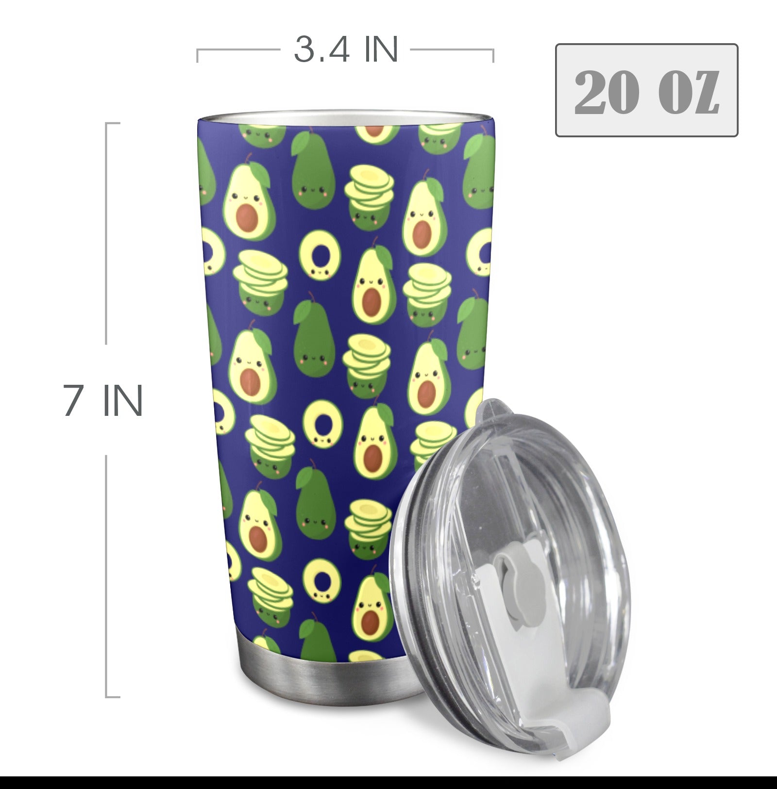 Cute Avocados - 20oz Travel Mug with Clear Lid Clear Lid Travel Mug Food