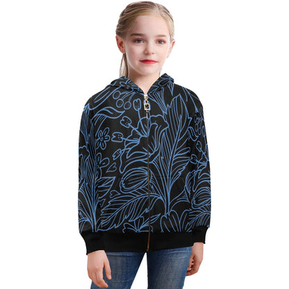 Blue Floral - Senior Girls Zip Up Hoodie