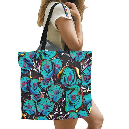 Flower It Blue - Full Print Canvas Tote Bag Full Print Canvas Tote Bag