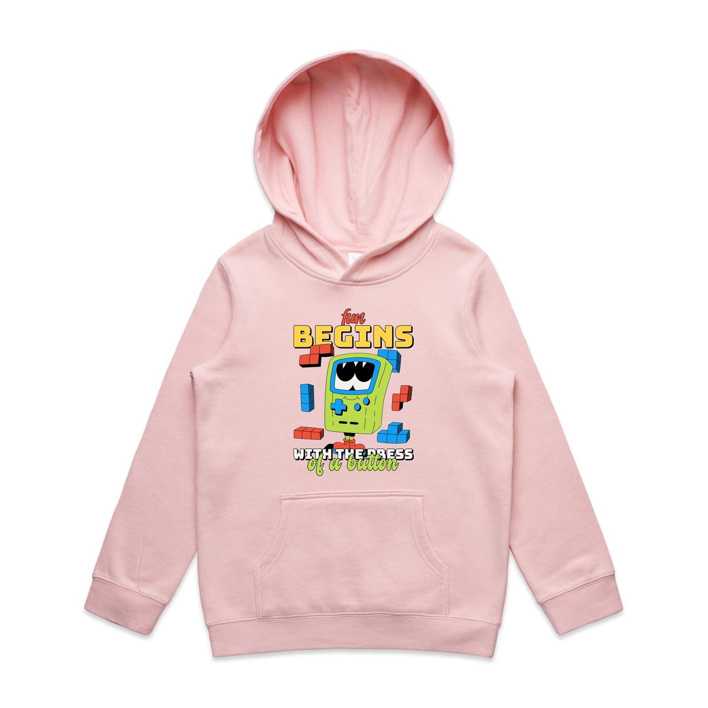 Fun Begins With The Press Of A Button, Games - Youth Supply Hood Pink Kids Hoodie Games