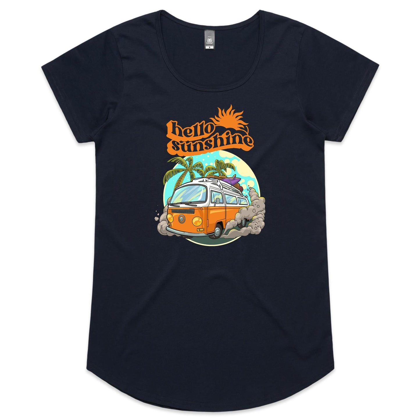 Hello Sunshine, Beach Van - Womens Scoop Neck T-Shirt