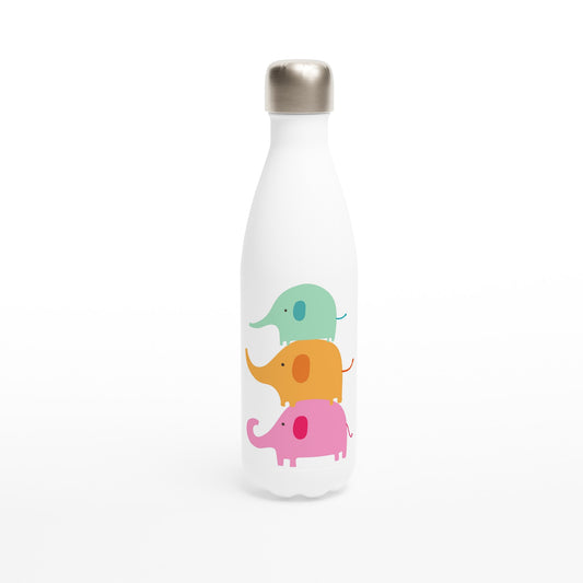 Elephants - White 17oz Stainless Steel Water Bottle Default Title White Water Bottle animal Globally Fulfilled kids