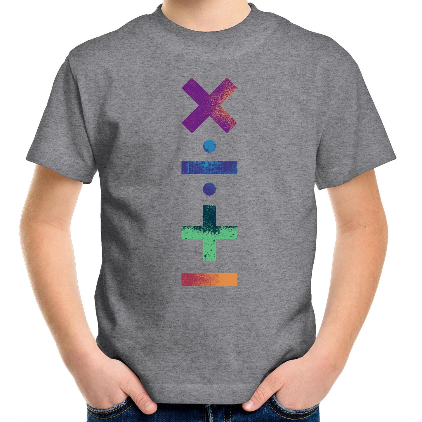 Maths Symbols - Kids Youth T-Shirt Grey Marle Kids Youth T-shirt Maths Printed In Australia