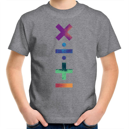 Maths Symbols - Kids Youth T-Shirt Grey Marle Kids Youth T-shirt Maths Printed In Australia